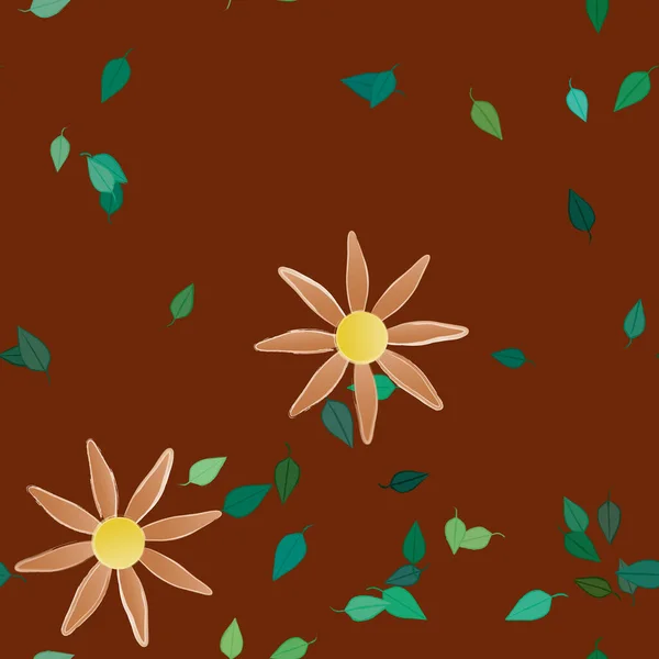 Composição Design Com Flores Simples Folhas Verdes Ilustração Vetorial — Vetor de Stock