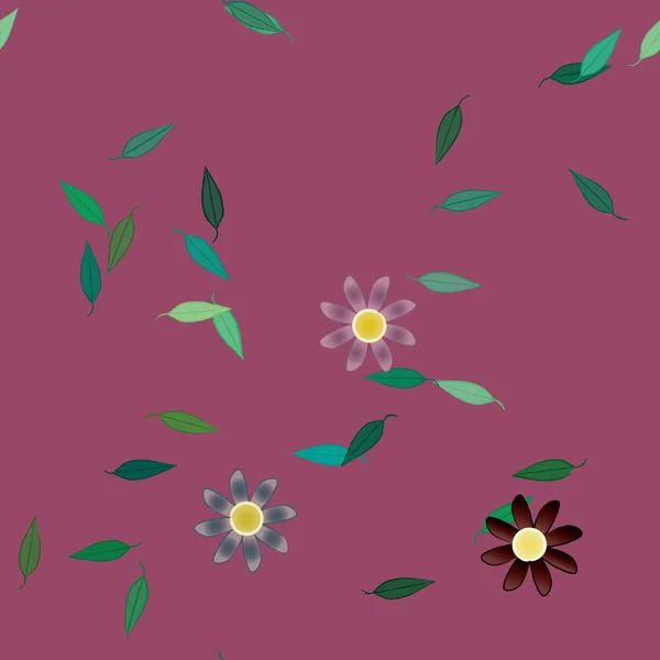 Composition Design Avec Fleurs Simples Feuilles Vertes Illustration Vectorielle — Image vectorielle