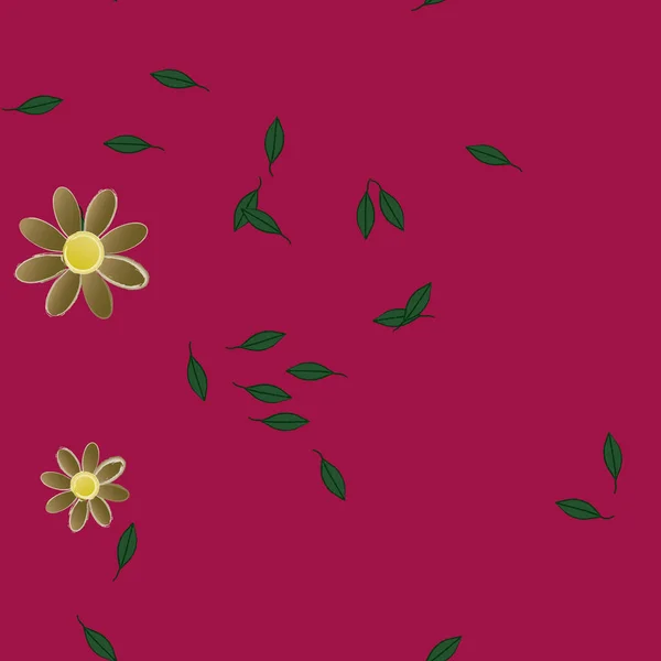 Composição Design Com Flores Simples Folhas Verdes Ilustração Vetorial —  Vetores de Stock