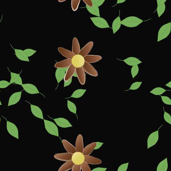 Composición Diseño Con Flores Simples Hojas Verdes Ilustración Vectorial — Archivo Imágenes Vectoriales