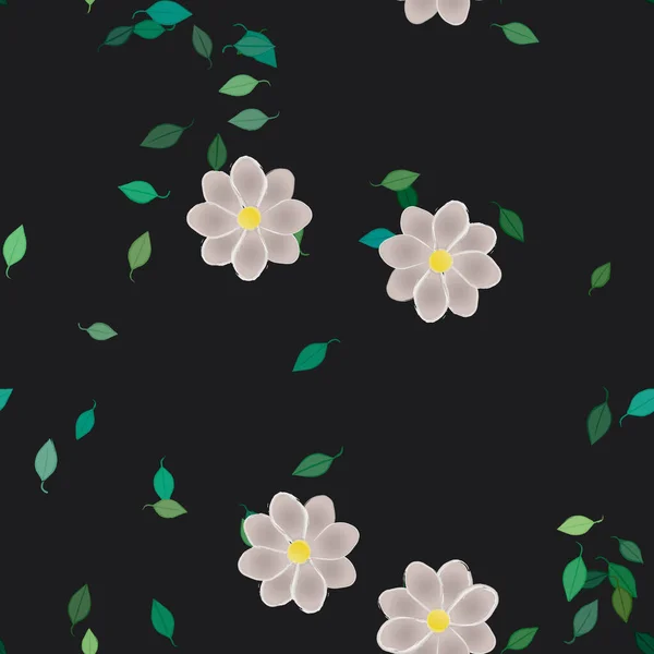 Design Sammansättning Med Enkla Blommor Och Gröna Blad Vektor Illustration — Stock vektor