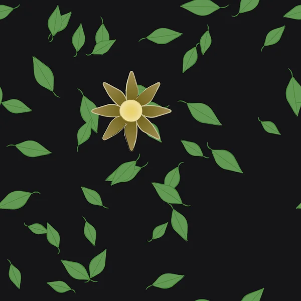 Composition Design Avec Fleurs Simples Feuilles Vertes Illustration Vectorielle — Image vectorielle