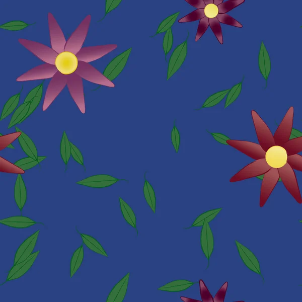 Vector Ilustración Flores Verano Pétalos Con Hojas Fondo Botánico — Vector de stock