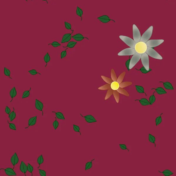 Composition Design Avec Fleurs Simples Feuilles Vertes Illustration Vectorielle — Image vectorielle