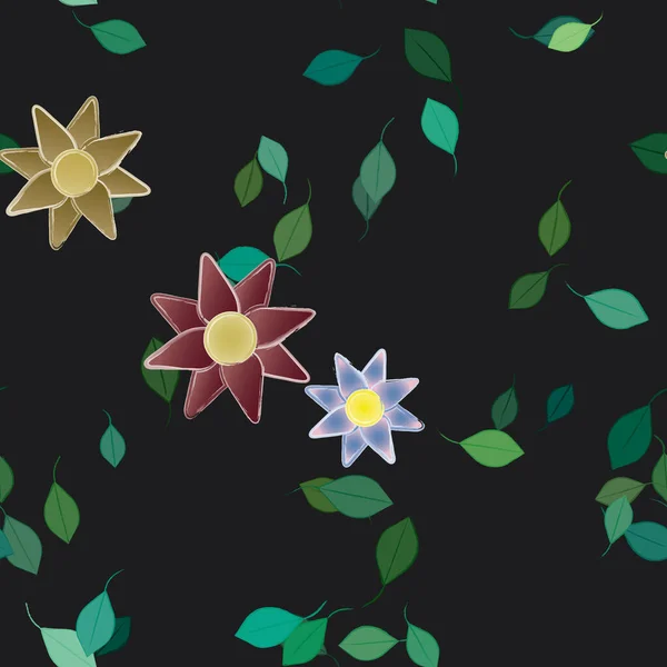 Composition Design Avec Fleurs Simples Feuilles Vertes Illustration Vectorielle — Image vectorielle