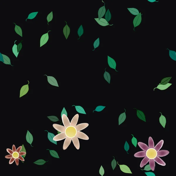 Composição Design Com Flores Simples Folhas Verdes Ilustração Vetorial — Vetor de Stock