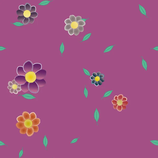 Vector Ilustración Flores Verano Pétalos Con Hojas Fondo Botánico — Vector de stock