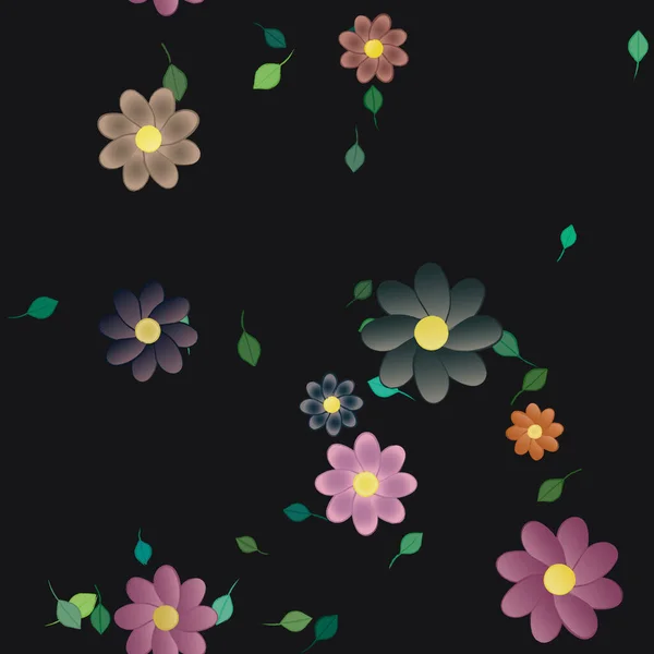 Composición Diseño Con Flores Simples Hojas Verdes Ilustración Vectorial — Archivo Imágenes Vectoriales