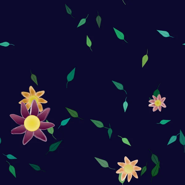 Composition Design Avec Fleurs Simples Feuilles Vertes Illustration Vectorielle — Image vectorielle