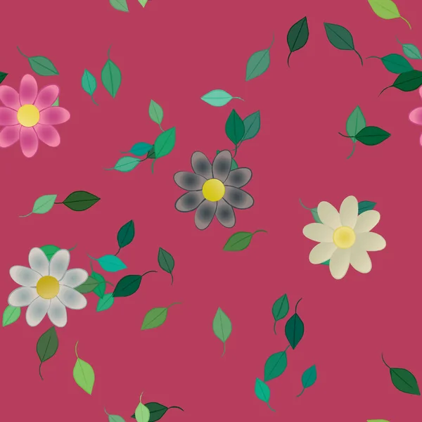 Vector Illustratie Van Zomerbloemen Bloemblaadjes Met Bladeren Botanische Achtergrond — Stockvector