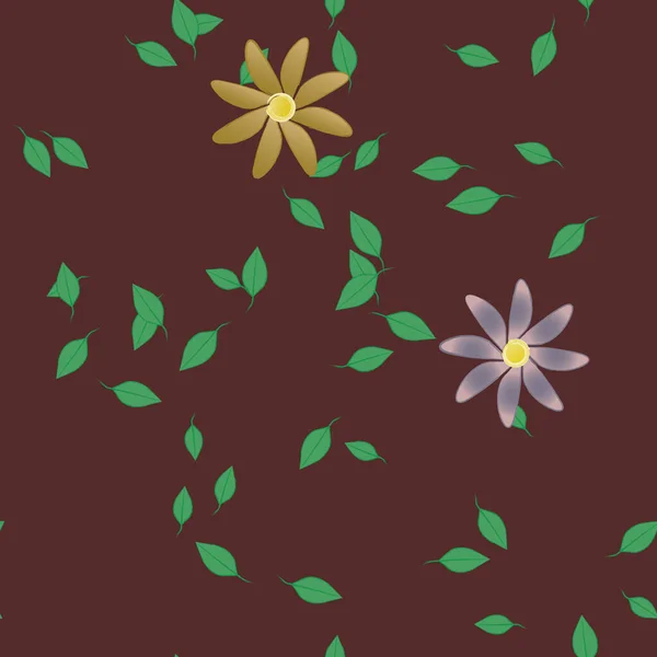 Composição Design Com Flores Simples Folhas Verdes Ilustração Vetorial —  Vetores de Stock