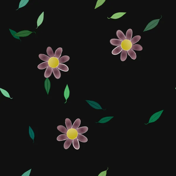 Composición Diseño Con Flores Simples Hojas Verdes Ilustración Vectorial — Archivo Imágenes Vectoriales