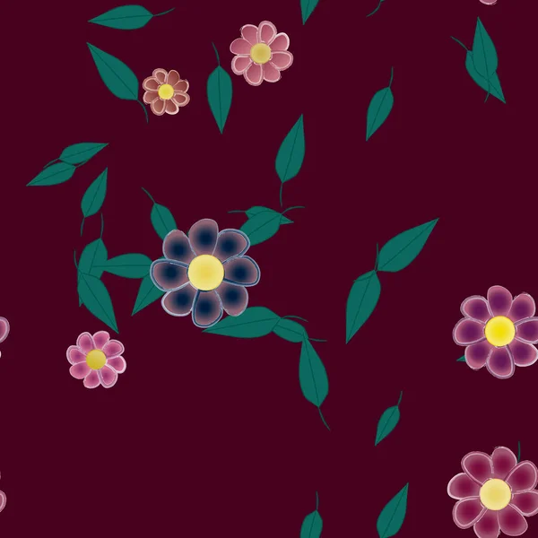 Composición Diseño Con Flores Simples Hojas Verdes Ilustración Vectorial — Vector de stock