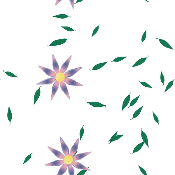 Composição Design Com Flores Simples Folhas Verdes Ilustração Vetorial — Vetor de Stock