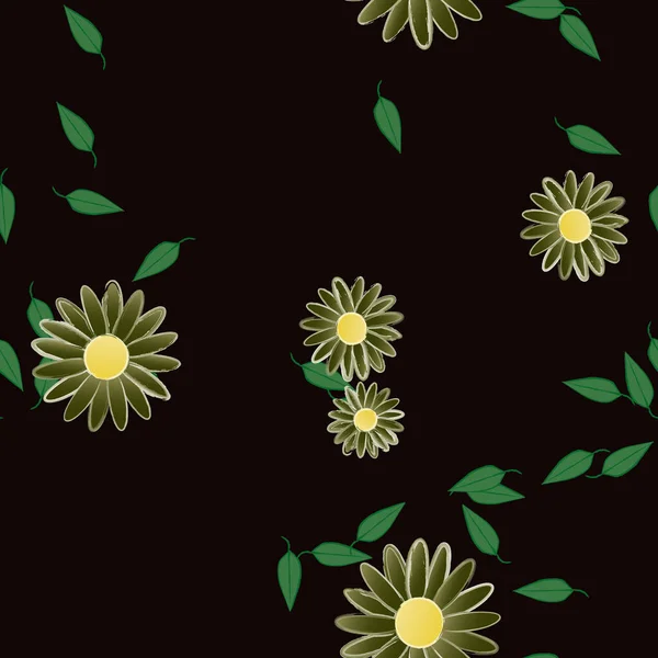 Composição Design Com Flores Simples Folhas Verdes Ilustração Vetorial — Vetor de Stock