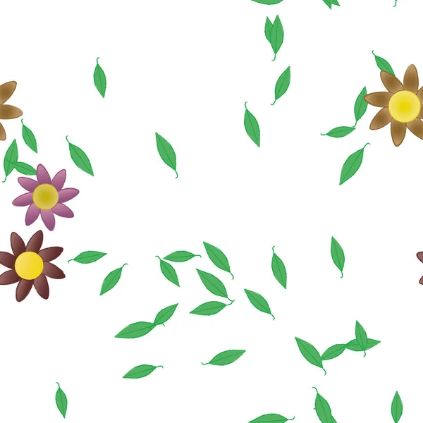 Composição Design Com Flores Simples Folhas Verdes Ilustração Vetorial — Vetor de Stock