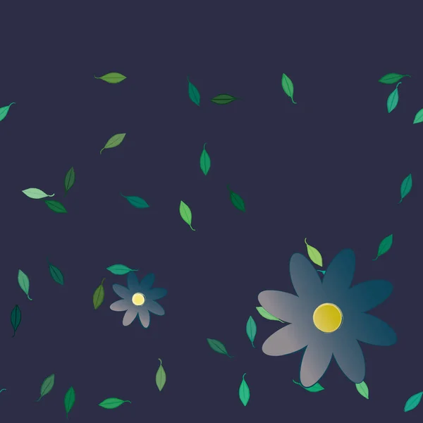 Composição Design Com Flores Simples Folhas Verdes Ilustração Vetorial — Vetor de Stock