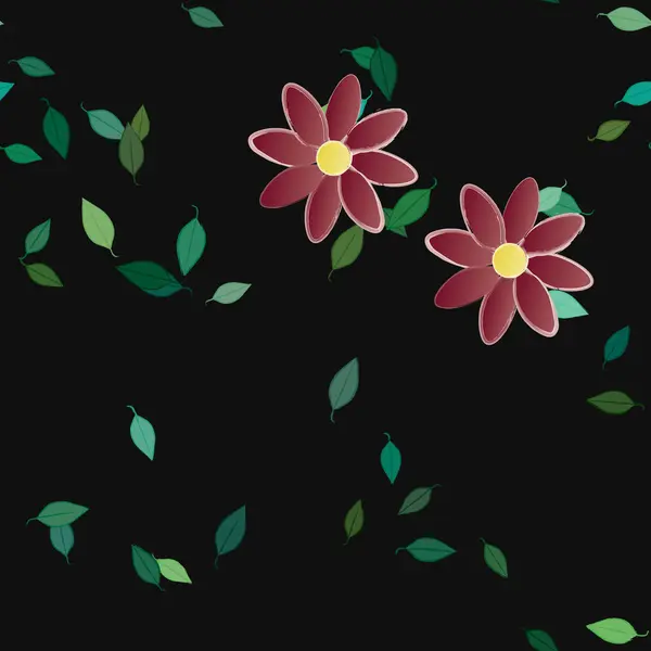 Composição Design Com Flores Simples Folhas Verdes Ilustração Vetorial — Vetor de Stock