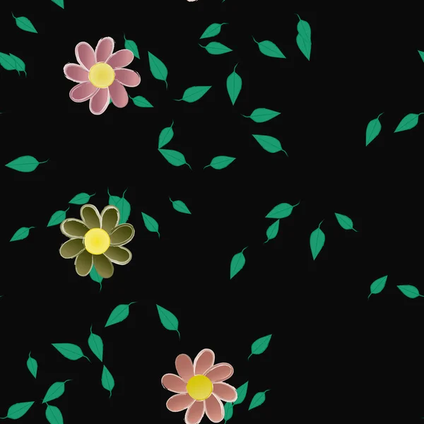 Composition Design Avec Fleurs Simples Feuilles Vertes Illustration Vectorielle — Image vectorielle