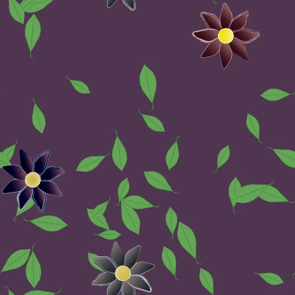 Composição Design Com Flores Simples Folhas Verdes Ilustração Vetorial — Vetor de Stock