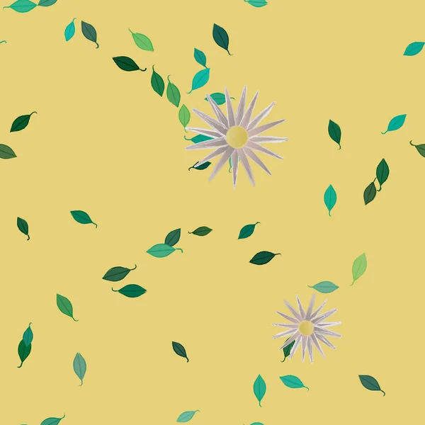 Composition Design Avec Fleurs Simples Feuilles Vertes Illustration Vectorielle — Image vectorielle