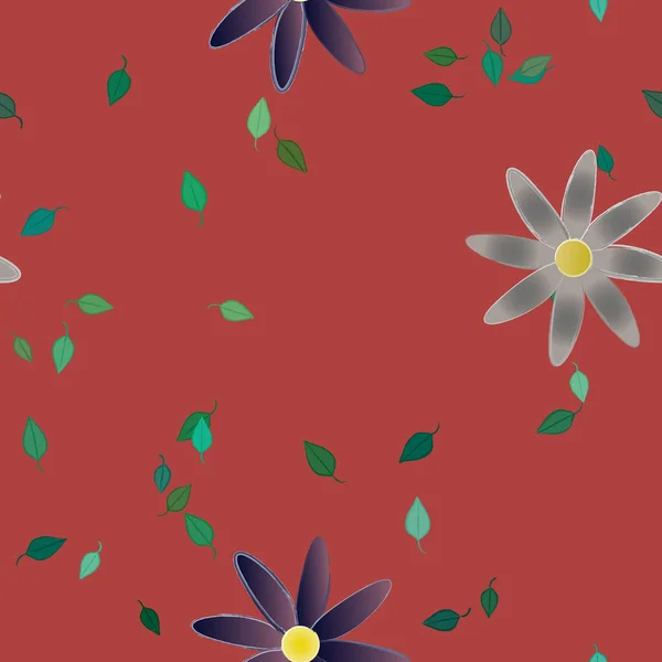 Composição Design Com Flores Simples Folhas Verdes Ilustração Vetorial — Vetor de Stock