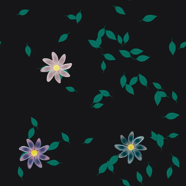 Composition Design Avec Fleurs Simples Feuilles Vertes Illustration Vectorielle — Image vectorielle