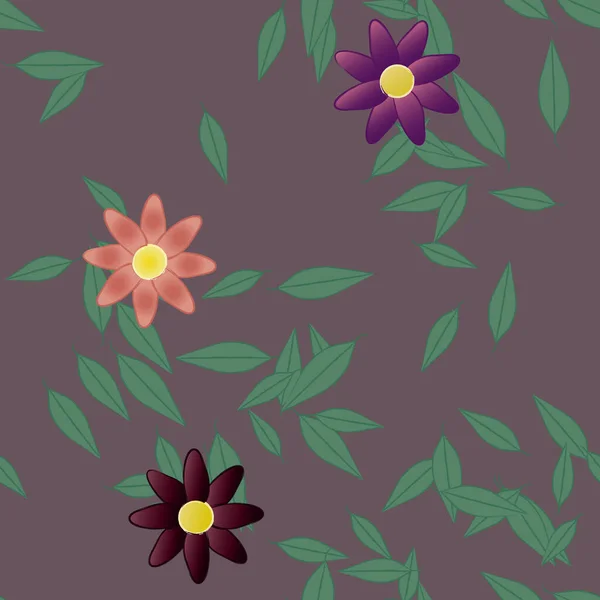 Composition Design Avec Fleurs Simples Feuilles Vertes Illustration Vectorielle — Image vectorielle