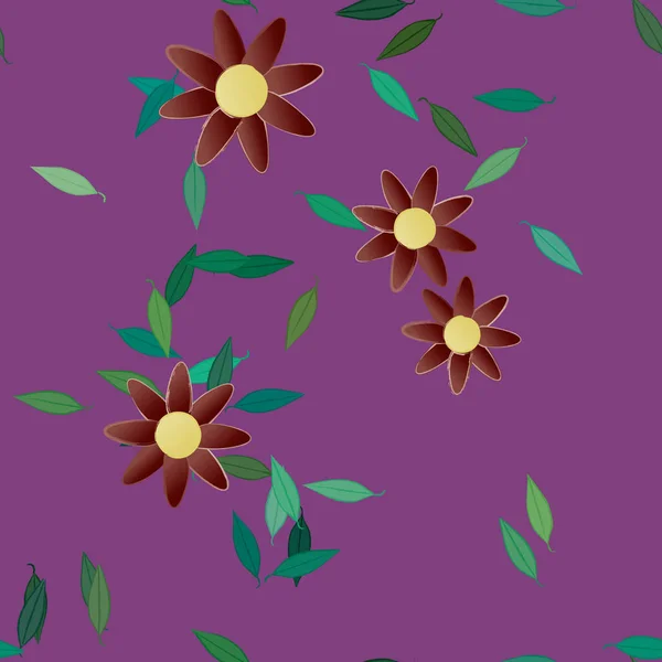 Composición Diseño Con Flores Simples Hojas Verdes Ilustración Vectorial — Vector de stock