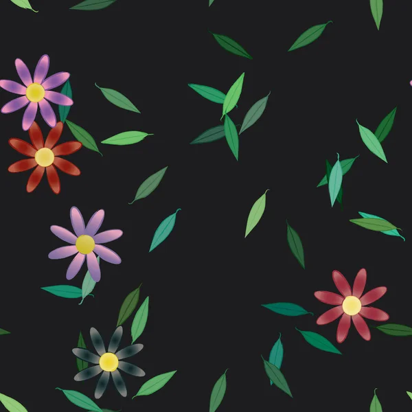 Composição Design Com Flores Simples Folhas Verdes Ilustração Vetorial — Vetor de Stock