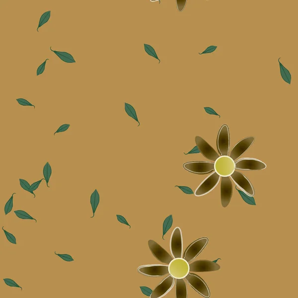 Composición Diseño Con Flores Simples Hojas Verdes Ilustración Vectorial — Vector de stock