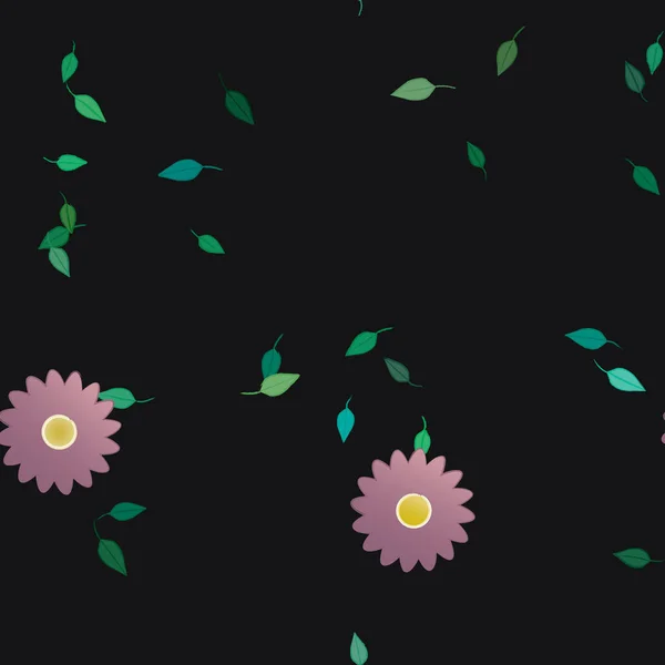 Composition Design Avec Fleurs Simples Feuilles Vertes Illustration Vectorielle — Image vectorielle