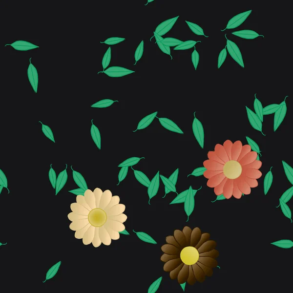 Composición Diseño Con Flores Simples Hojas Verdes Ilustración Vectorial — Archivo Imágenes Vectoriales