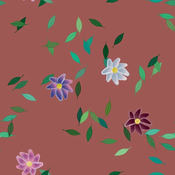 Vector Ilustración Flores Verano Pétalos Con Hojas Fondo Botánico — Vector de stock