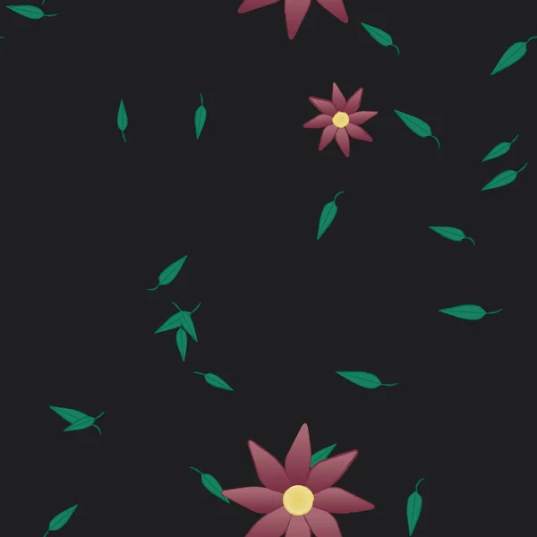 Composition Design Avec Fleurs Simples Feuilles Vertes Illustration Vectorielle — Image vectorielle