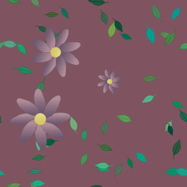 Composição Design Com Flores Simples Folhas Verdes Ilustração Vetorial — Vetor de Stock