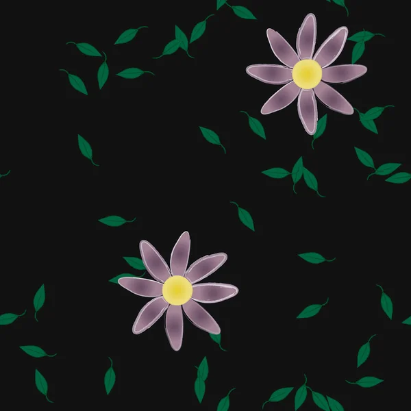 Composition Design Avec Fleurs Simples Feuilles Vertes Illustration Vectorielle — Image vectorielle