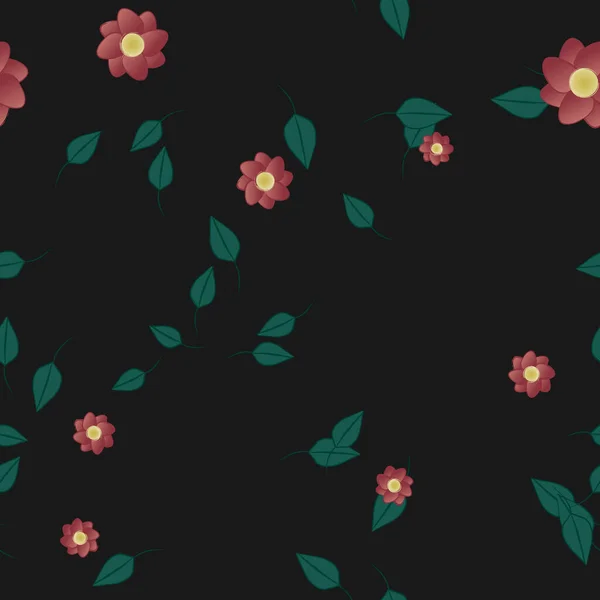 Composición Diseño Con Flores Simples Hojas Verdes Ilustración Vectorial — Archivo Imágenes Vectoriales