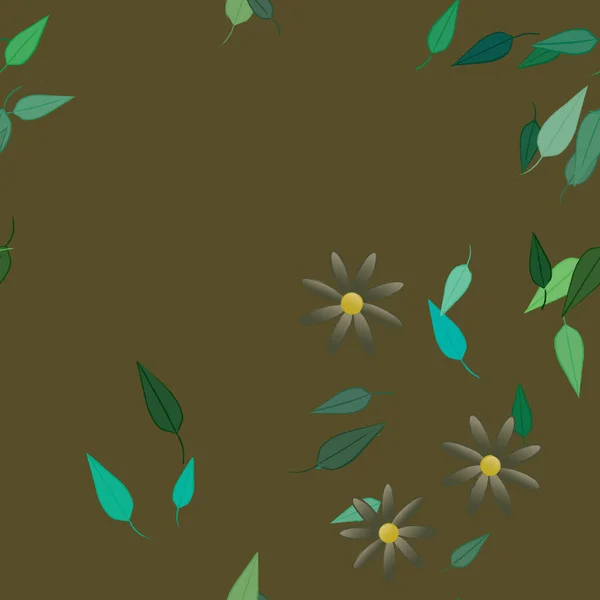 Composição Design Com Flores Simples Folhas Verdes Ilustração Vetorial — Vetor de Stock