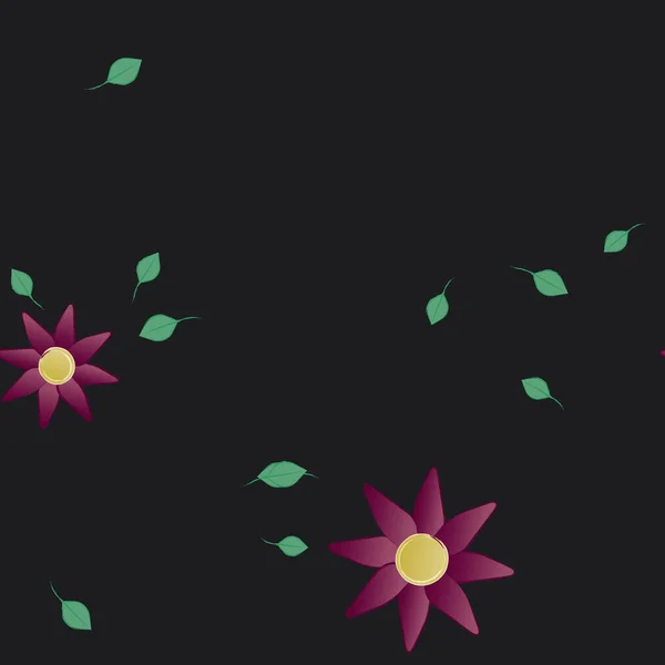 Composição Design Com Flores Simples Folhas Verdes Ilustração Vetorial — Vetor de Stock