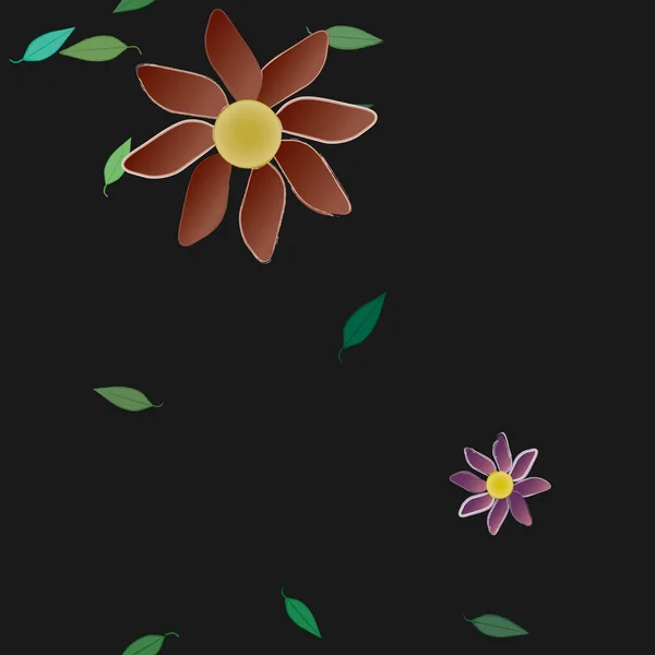 Composición Diseño Con Flores Simples Hojas Verdes Ilustración Vectorial — Vector de stock