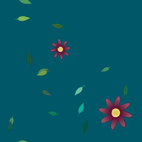 Composición Diseño Con Flores Simples Hojas Verdes Ilustración Vectorial — Vector de stock