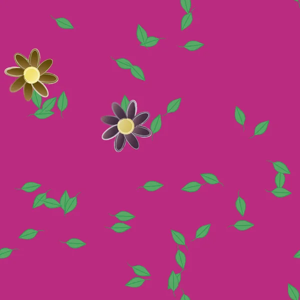 Composição Design Com Flores Simples Folhas Verdes Ilustração Vetorial — Vetor de Stock