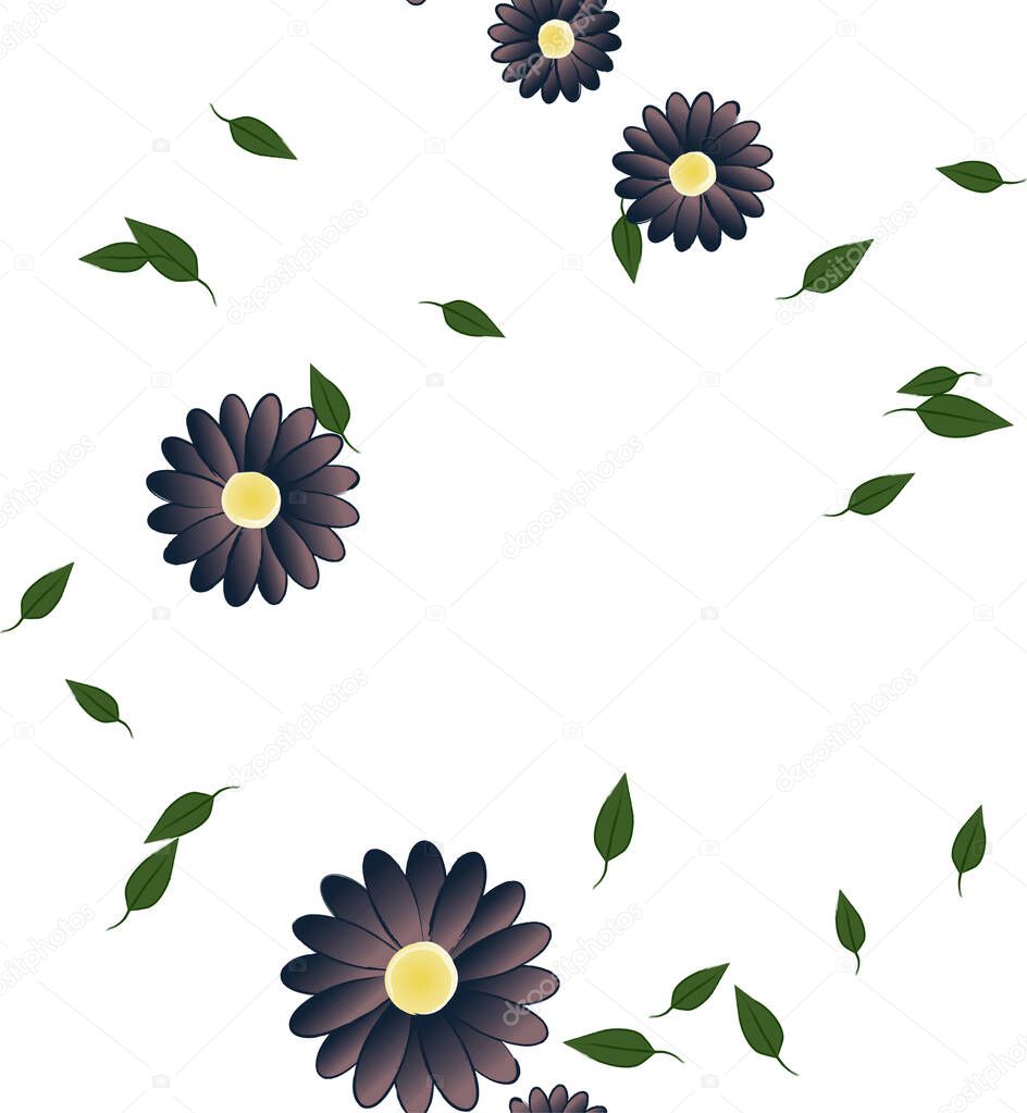 vector illustration of summer flowers petals with leaves, botanical background