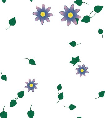 Basit çiçek ve yeşil yapraklı tasarım kompozisyonu, vektör illüstrasyonu