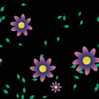 Basit çiçek ve yeşil yapraklı tasarım kompozisyonu, vektör illüstrasyonu