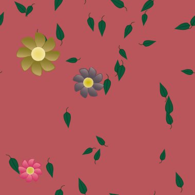 Basit çiçek ve yeşil yapraklı tasarım kompozisyonu, vektör illüstrasyonu