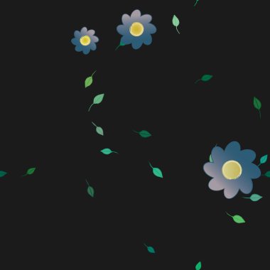 Basit çiçek ve yeşil yapraklı tasarım kompozisyonu, vektör illüstrasyonu