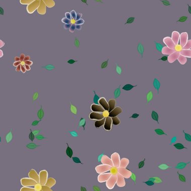 Basit çiçek ve yeşil yapraklı tasarım kompozisyonu, vektör illüstrasyonu