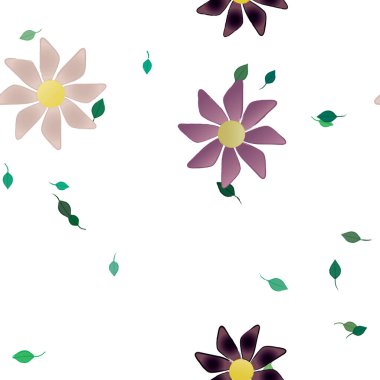 Basit çiçek ve yeşil yapraklı tasarım kompozisyonu, vektör illüstrasyonu